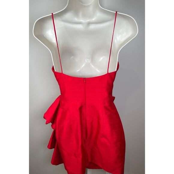 RASARIO Bow Embellished Draped Ruffle Silk Red Mini Dress Size 4 - Picture 7 of 10